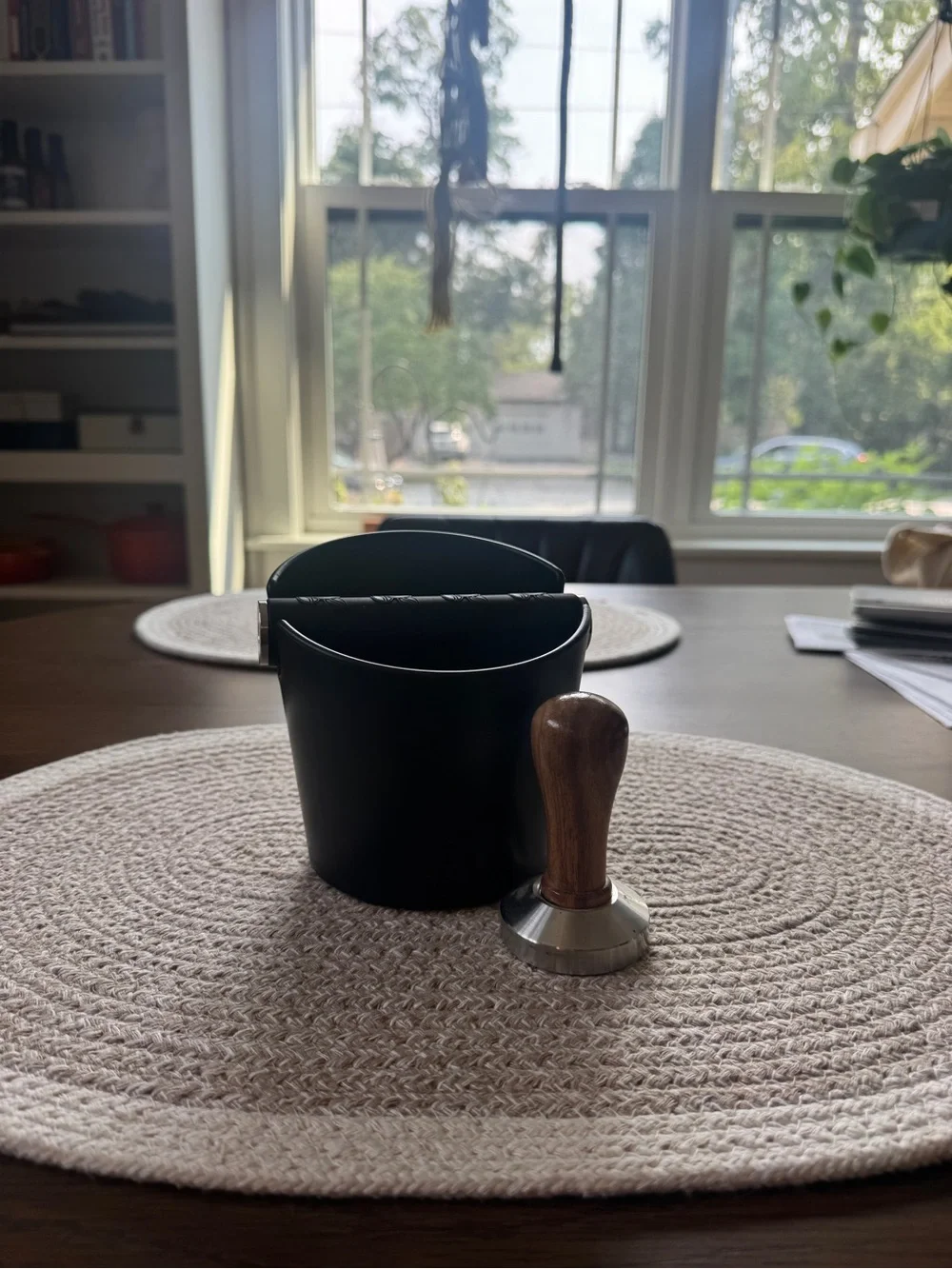 Black Espresso Knock Box with Wooden Tamper - Home Kitchen